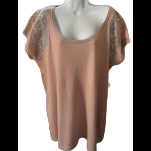 Lys Size 18/20 48” Bust 31” L Lace Insert Lightweight Sweater Cotton Orange/Tan